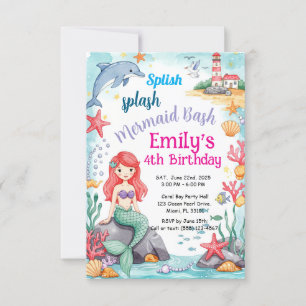 Invitation d'anniversaire sirène Style aquarelle
