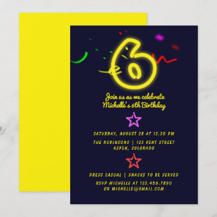 Invitation d'anniversaire six ans Enseigne au Néon