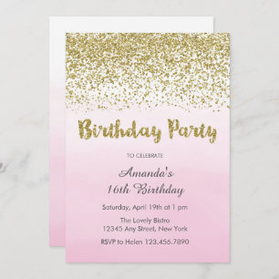 Invitation d'anniversaire Soft Rose et Gold