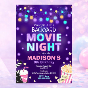 Invitation d'anniversaire Soirée cinéma dans le ja