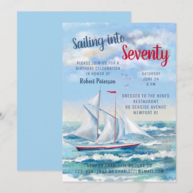 Invitation d'anniversaire soixante-dix ans Yacht d (Devant / Derrière)