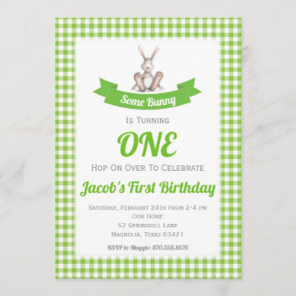 Invitation d'anniversaire Some Bunny Green Gingham