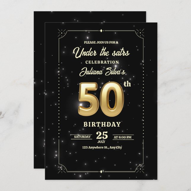 Invitation d'anniversaire sous les étoiles, 50e an (Devant / Derrière)