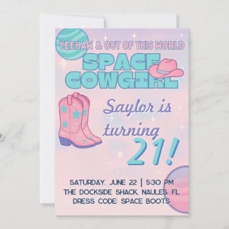 Invitation d'anniversaire Space Cowgirl | Pastel C