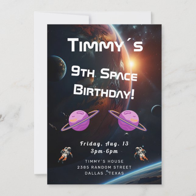Invitation d'anniversaire spacieuse pour l'espace  (Devant)