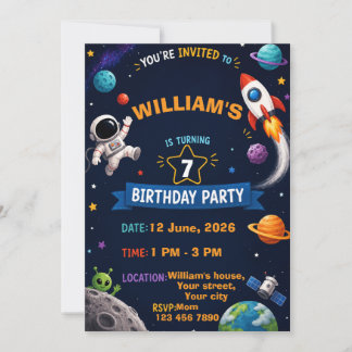 Invitation d'anniversaire spatial pour enfants | P