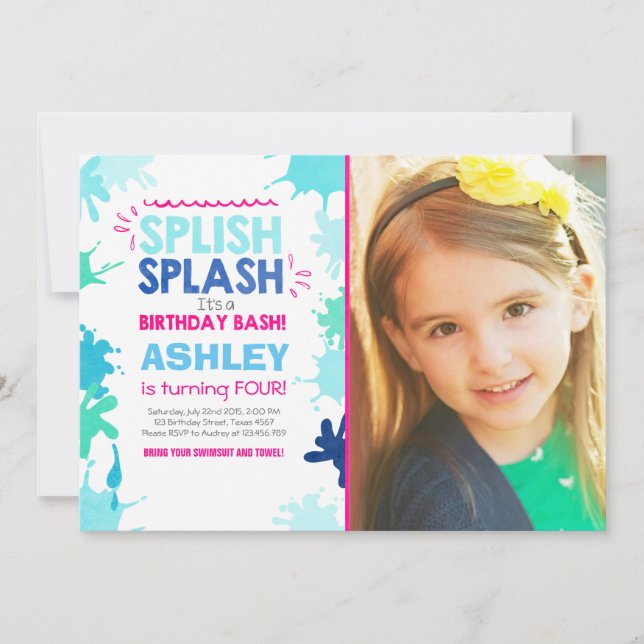 Invitation d'anniversaire Splish Splash (Devant)