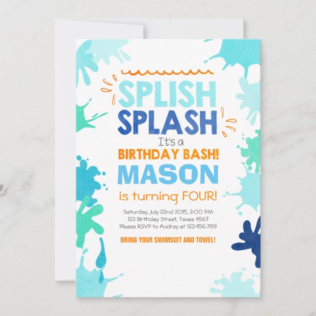 Invitation d'anniversaire Splish Splash (Devant)
