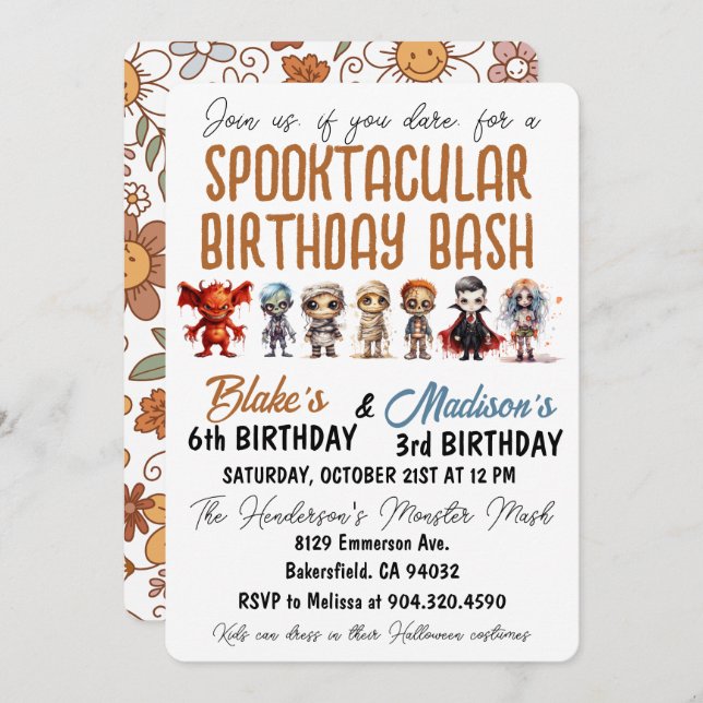 Invitation d'anniversaire Spooktacular Halloween (Devant / Derrière)