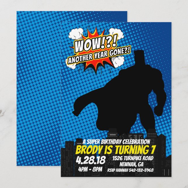 Invitation d'anniversaire Superhero (Devant / Derrière)