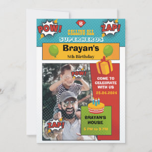 Invitation d'anniversaire Superhero avec photo