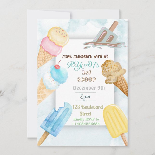 Invitation d'anniversaire sur le thème de la glace (Devant)