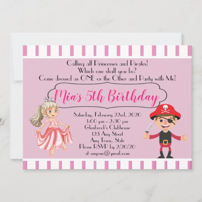 Invitation d'anniversaire sur le thème de la princ (Devant)
