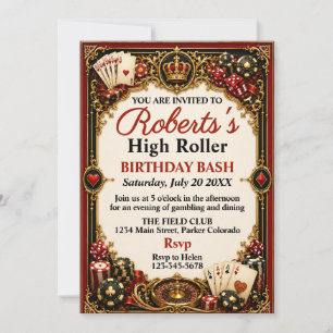 Invitation d'anniversaire sur le thème du casino, 