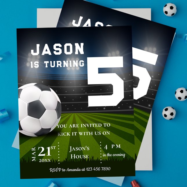 Invitation d'anniversaire sur le thème du football (Sports Soccer Football Themed Birthday Invitation Postcard)
