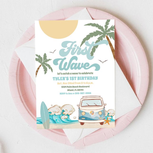 Invitation d'anniversaire Surf Van Beach (Créateur téléchargé)