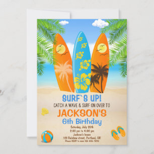 Invitation d'anniversaire Surfboard Plage invitati