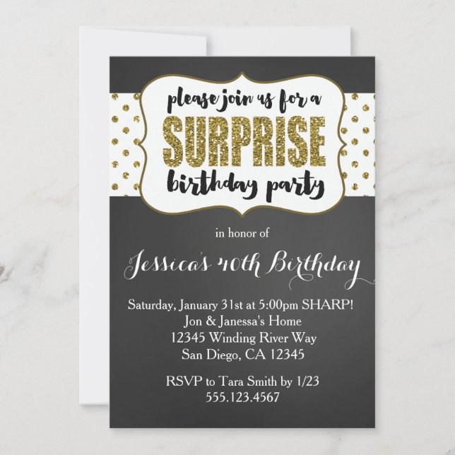 Invitation d'anniversaire surprise (Devant)