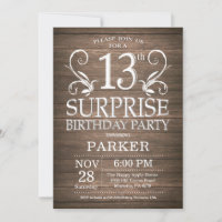 Invitation d'anniversaire surprise 13 ans Bois rus