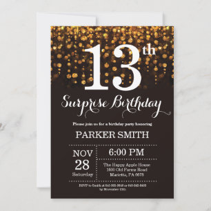 Invitation d'anniversaire surprise 13 ans paillett