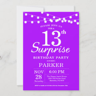 Invitation d'anniversaire surprise 13 ans Violet L