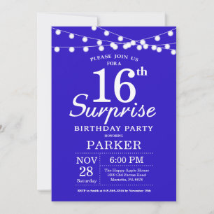 Invitation d'anniversaire surprise 16 ans Bleu Roy