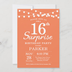 Invitation d'anniversaire surprise 16 ans corail