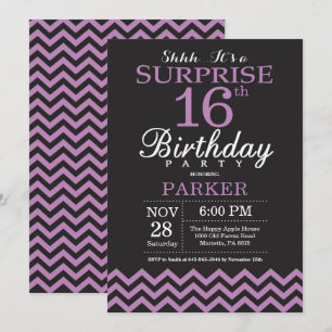 Invitation d'anniversaire surprise 16 ans noir et 