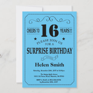 Invitation d'anniversaire surprise 16 ans noir et 