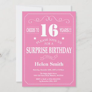 Invitation d'anniversaire surprise 16 ans rose et 