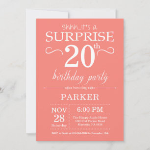 Invitation d'anniversaire surprise 20 ans Corail