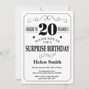 Invitation d'anniversaire surprise 20 ans noir et 