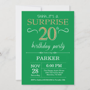 Invitation d'anniversaire surprise 20 ans verte et