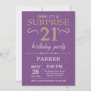 Invitation d'anniversaire surprise 21 ans violet e
