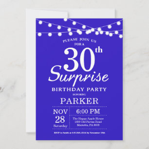 Invitation d'anniversaire surprise 30 ans Bleu Roy