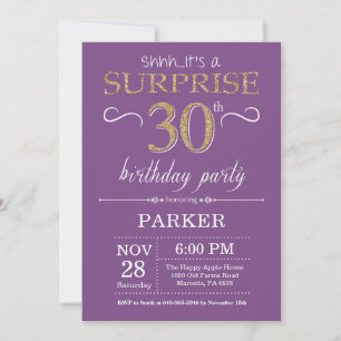 Invitation d'anniversaire surprise 30 ans violet e