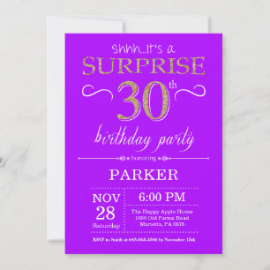 Invitation d'anniversaire surprise 30 ans violet e