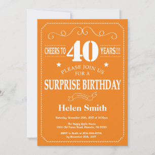 Invitation d'anniversaire surprise 40 ans Orange e