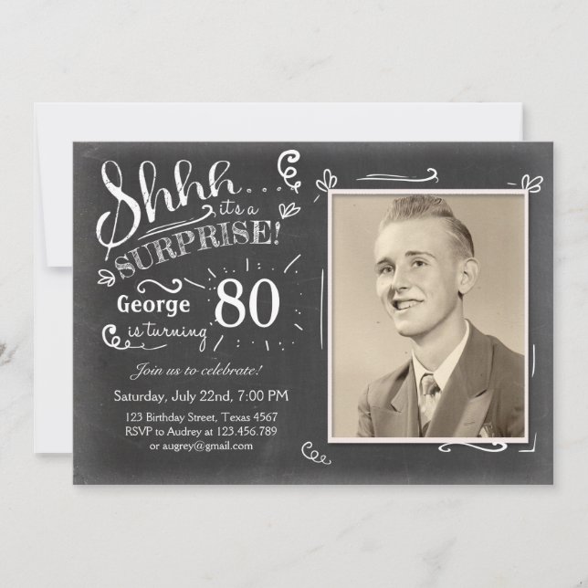 Invitation d'anniversaire surprise 80 Chalkboard R (Devant)