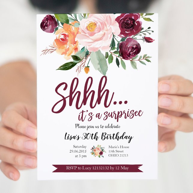 Invitation d'anniversaire surprise Blush et Marsal (Créateur téléchargé)