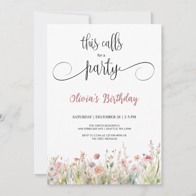 Invitation d'anniversaire surprise fleur sauvage (Devant)