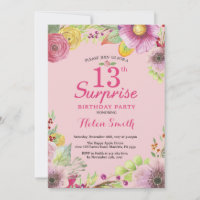Invitation d'anniversaire surprise florale 13 ans 