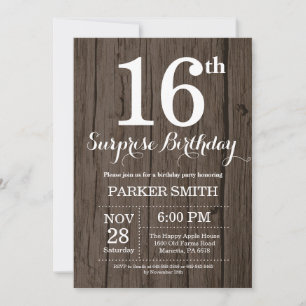 Invitation d'anniversaire surprise rustique 16 ans