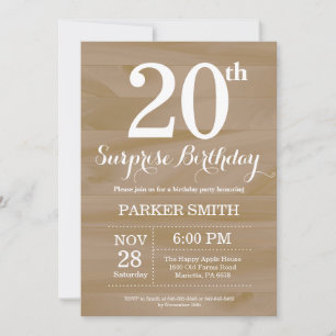 Invitation d'anniversaire surprise rustique 20 ans