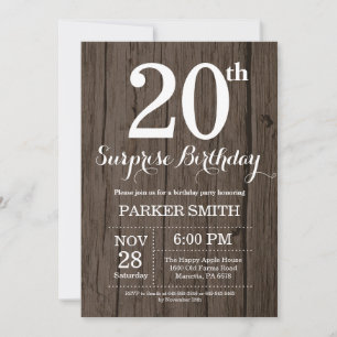Invitation d'anniversaire surprise rustique 20 ans
