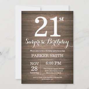 Invitation d'anniversaire surprise rustique 21 ans