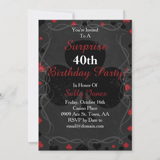 Invitation d'anniversaire surprise style casino (Devant)