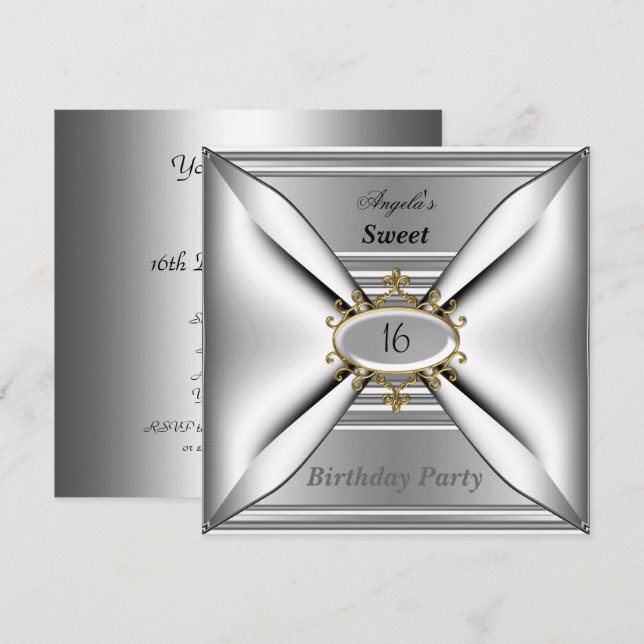 Invitation d'anniversaire Sweet 16 Chrome Blanc (Devant / Derrière)