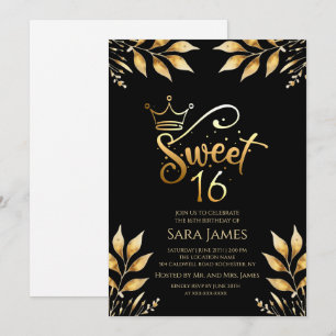 Invitation d'anniversaire Sweet 16 en or régale et