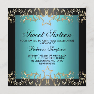 Invitation d'anniversaire Sweet 16 étoile bleue et